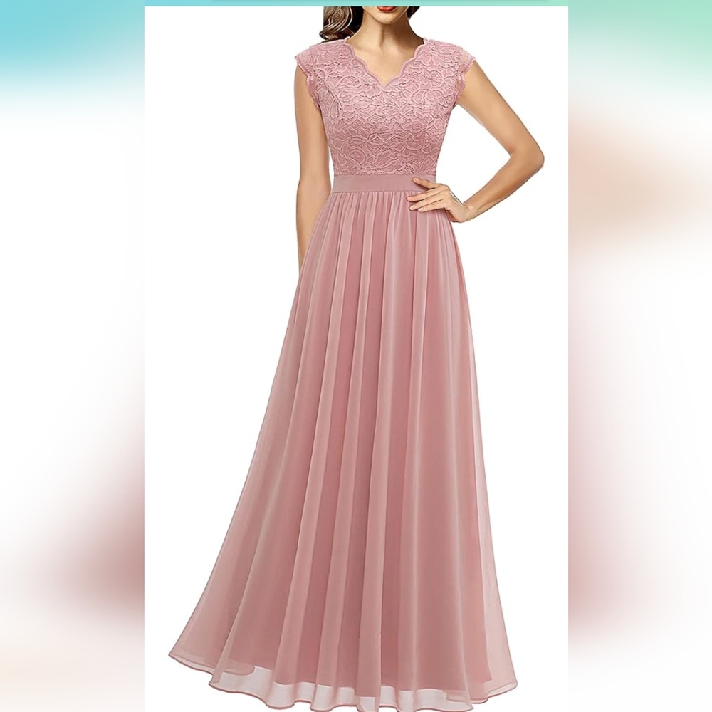 Bridesmaid Pink Lace Dress Chiffon dress Amazon Dress Size Small S Dress…